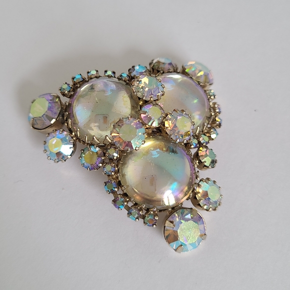 Vintage Continental Chunky Large Aurora Borealis Bubble Circle Brooch Pin - Picture 2 of 8